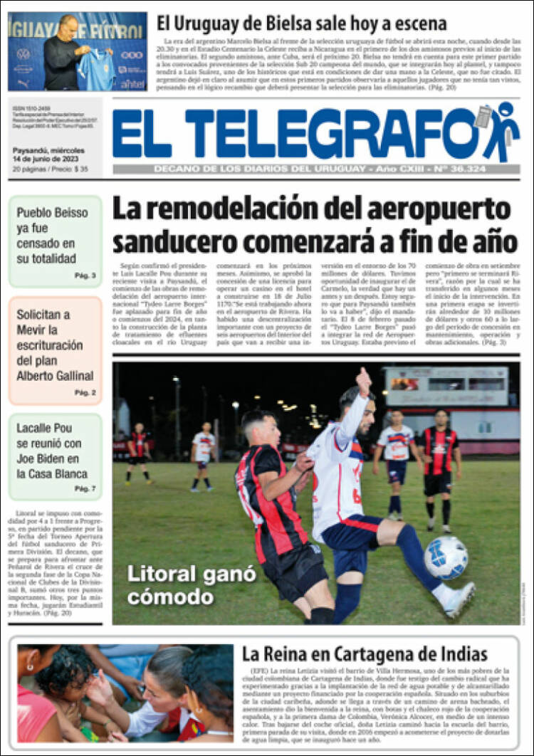 Portada de El Telégrafo (Uruguay)