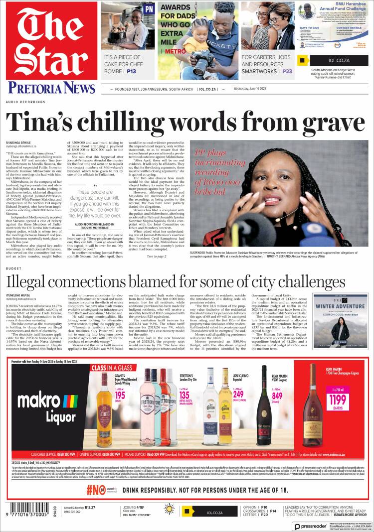 Portada de The Star (Sud&aacute;frica)