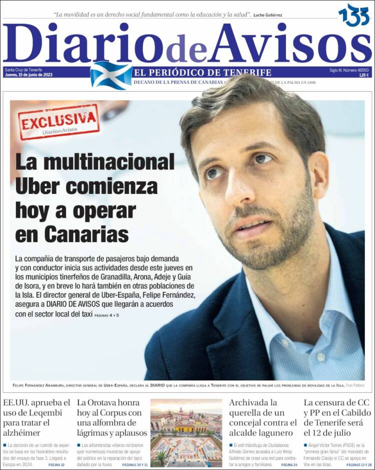 Portada de Diarios de Avisos (Spain)