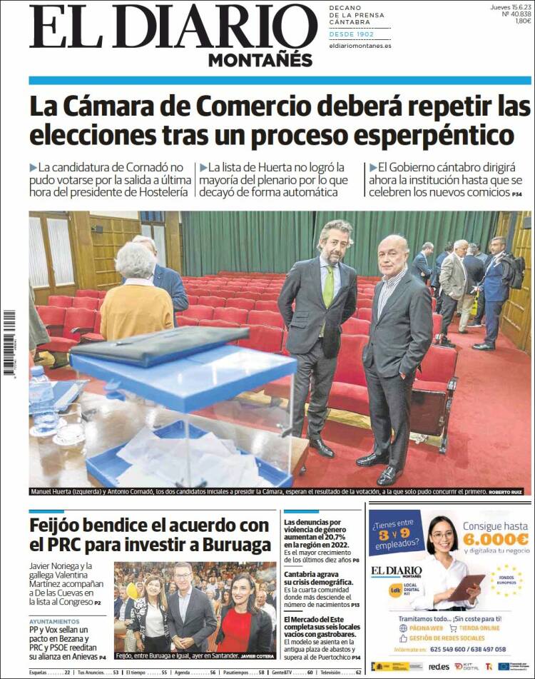 Portada de El Diario Montañés (España)