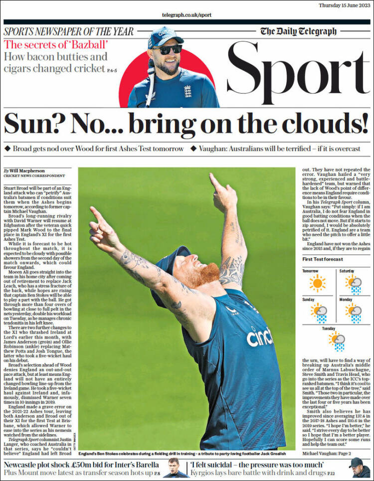 Portada de Telegraph Sport (Reino Unido)