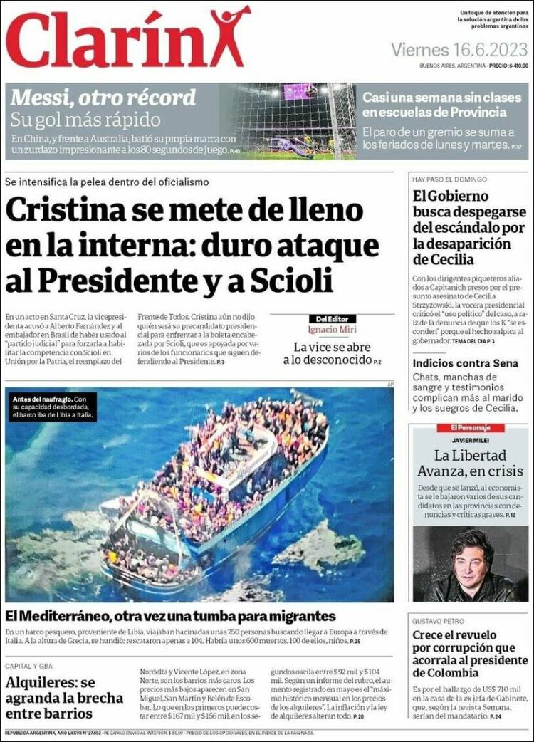 Portada de Clarín (Argentina)