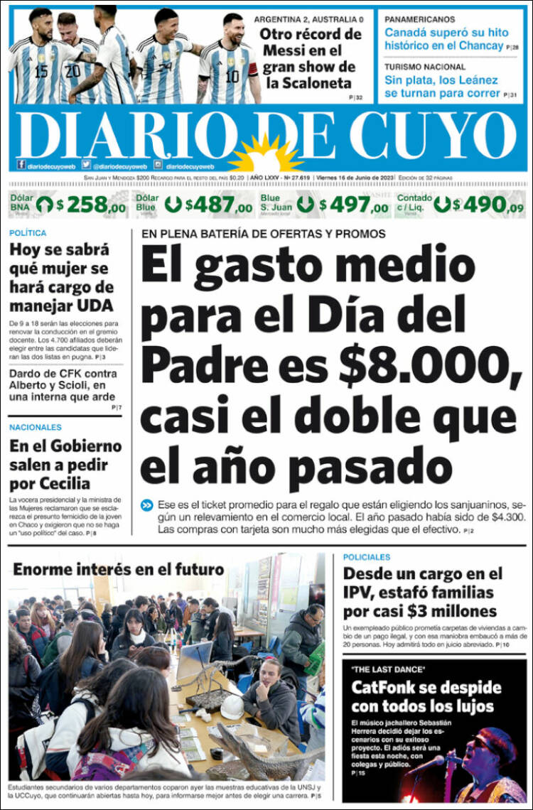 Portada de Diario de Cuyo (Argentina)
