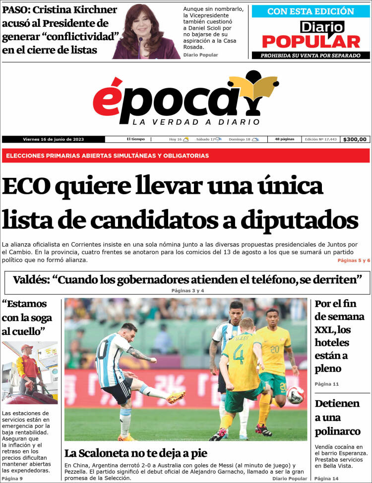 Portada de Diario Época (Argentina)