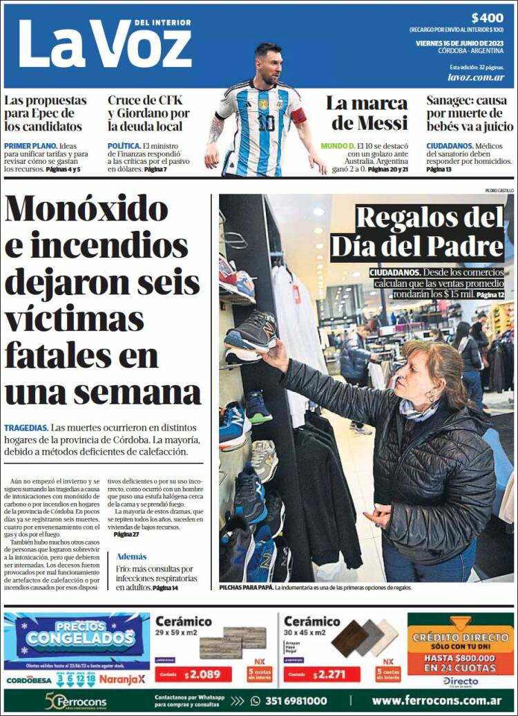 Portada de La Voz del Interior (Argentina)