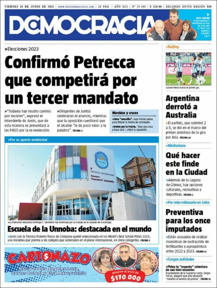 Portada de Diario Democracia (Argentina)