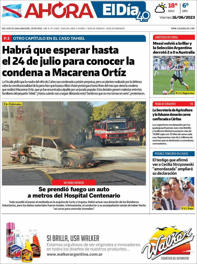 Portada de El Día de Gualeguaychú (Argentina)