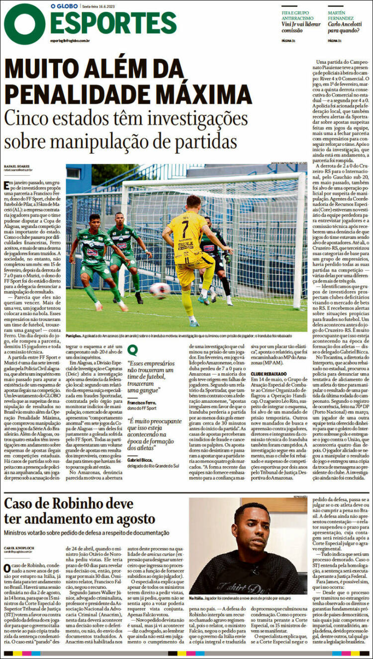 Portada de O Globo (Brasil)