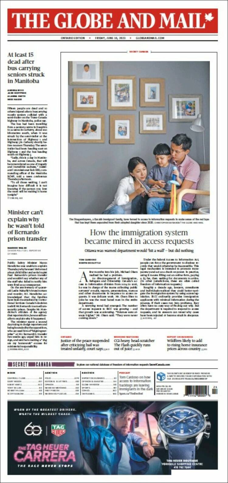 Portada de The Globe and Mail (Canada)