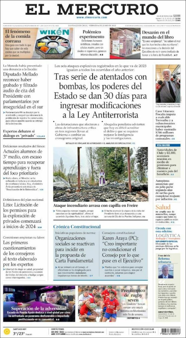 Portada de El Mercurio (Chile)