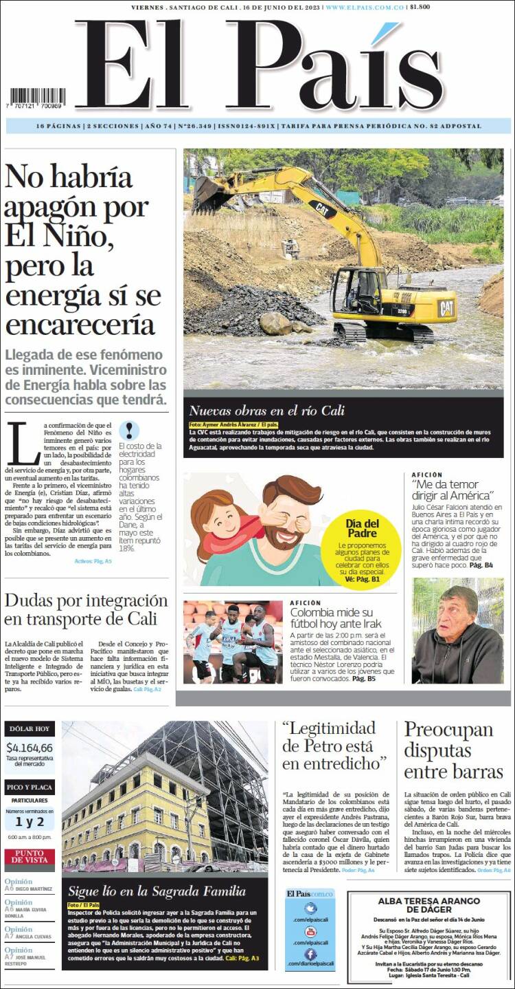 Portada de El País - Cali (Colombia)