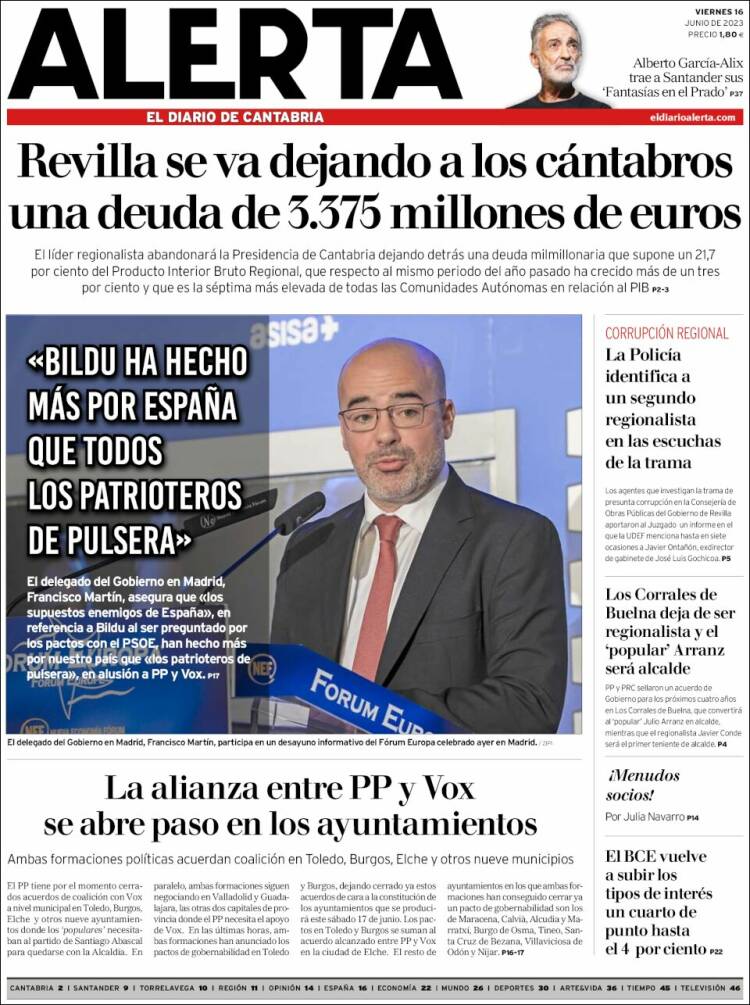 Portada de Alerta - El Diario de Cantabria (España)