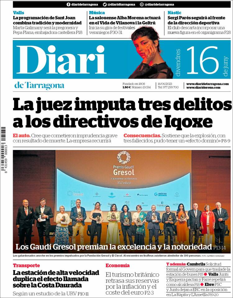 Portada de Diari de Tarragona (España)