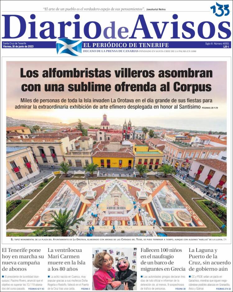 Portada de Diarios de Avisos (España)