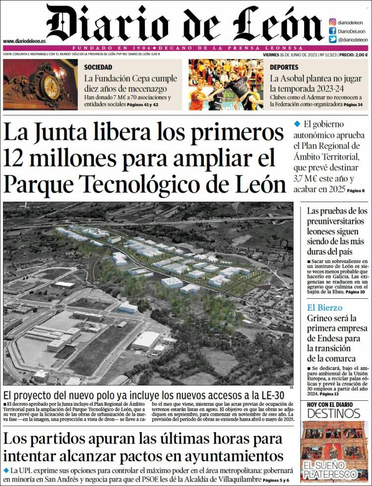 Portada de Diario de León (España)