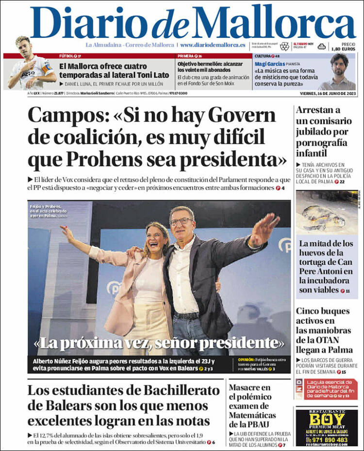 Portada de Diario de Mallorca (España)