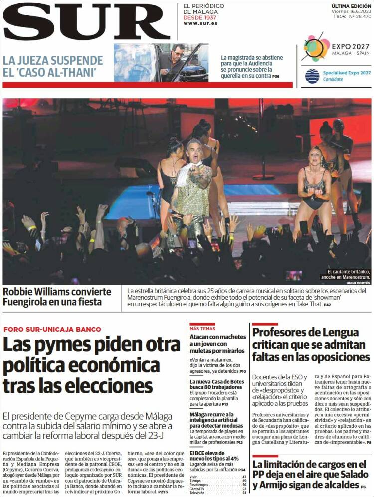 Portada de Diario el Sur (España)