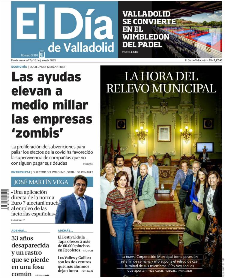 Portada de El Día de Valladolid (España)