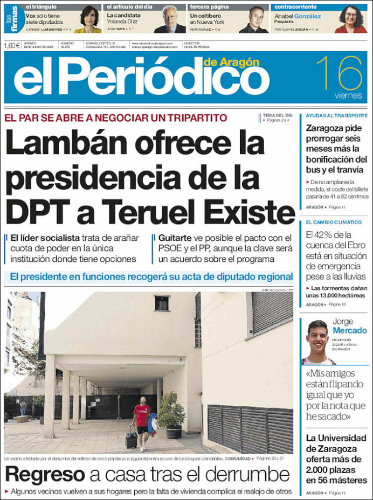 Portada de El Periódico de Aragón (España)