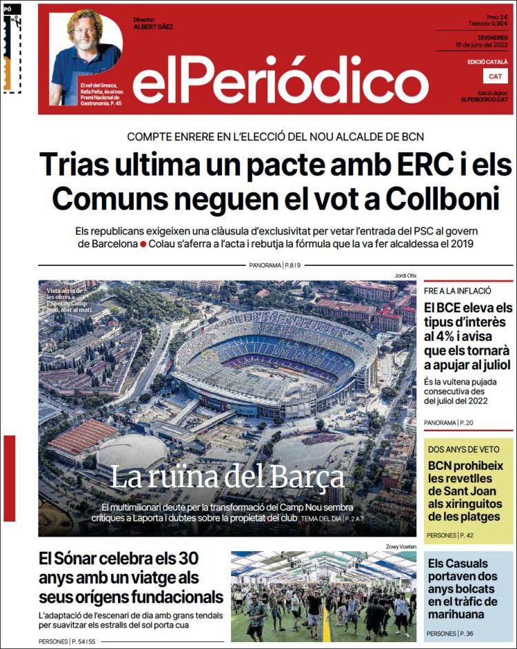 Portada de El Periódico de Catalunya (España)