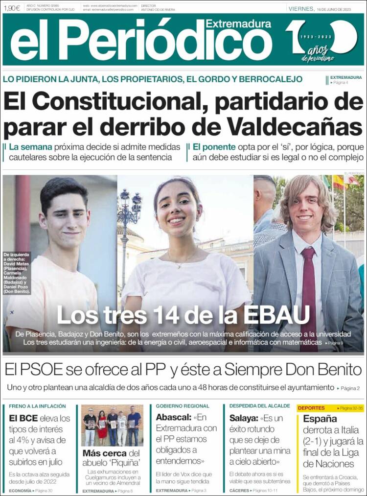 Portada de El Periódico de Extremadura (España)