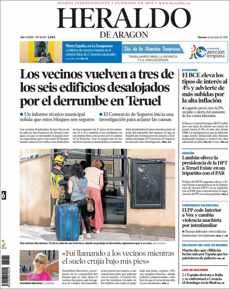 Portada de Heraldo de Aragón (España)