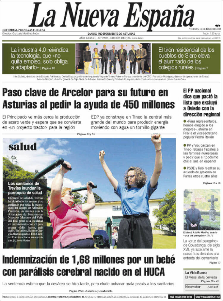 Portada de La Nueva España (España)