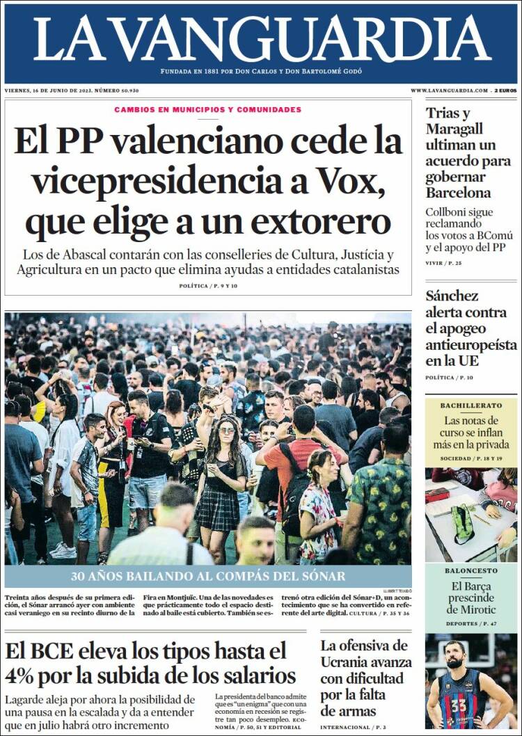 Portada de La Vanguardia (España)