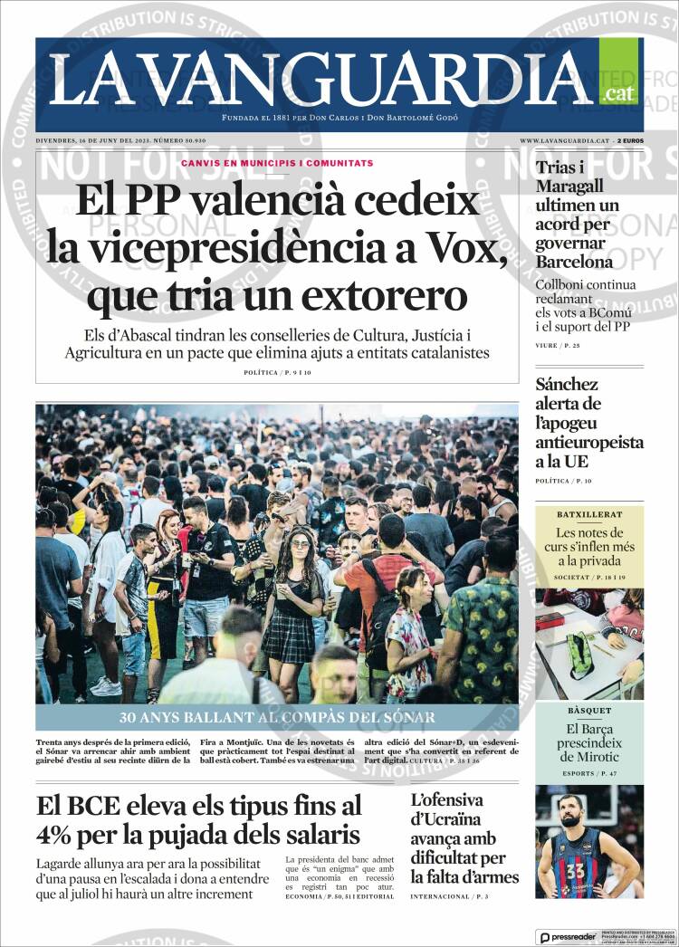 Portada de La Vanguardia (España)