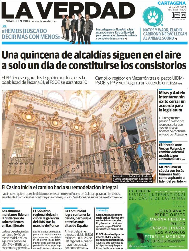 Portada de La Verdad de Cartagena (España)