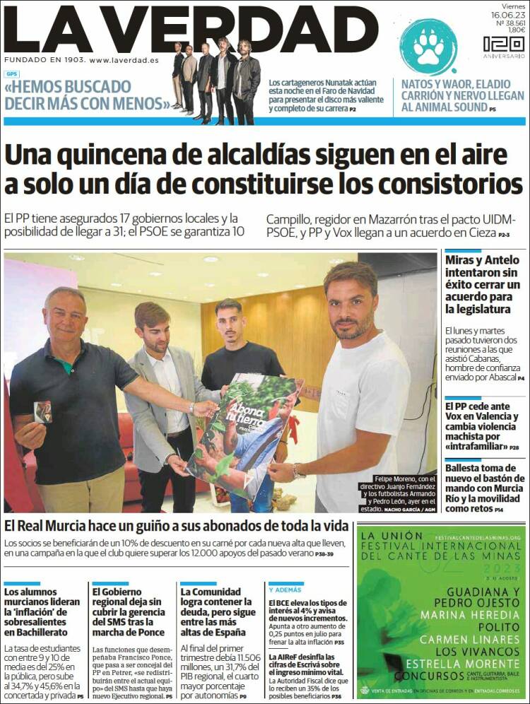 Portada de La Verdad de Murcia (España)