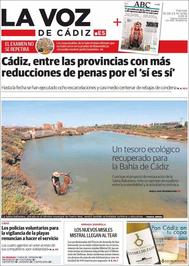 Portada de La Voz de Cádiz (España)