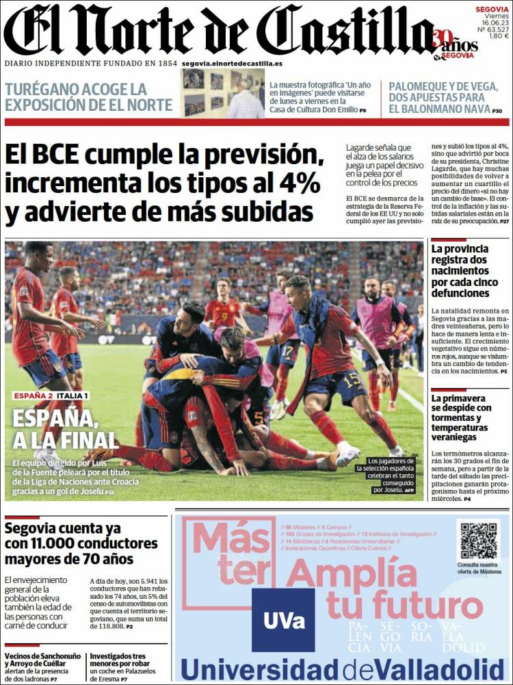 Portada de Norte de Castilla - Segovia (España)