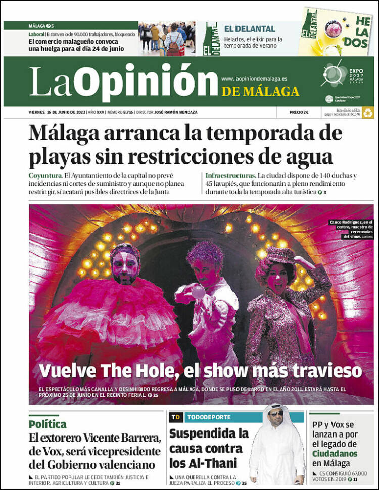 Portada de La Opinión de Málaga (España)