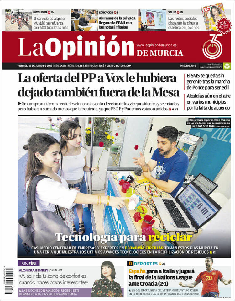 Portada de La Opinión de Murcia (España)