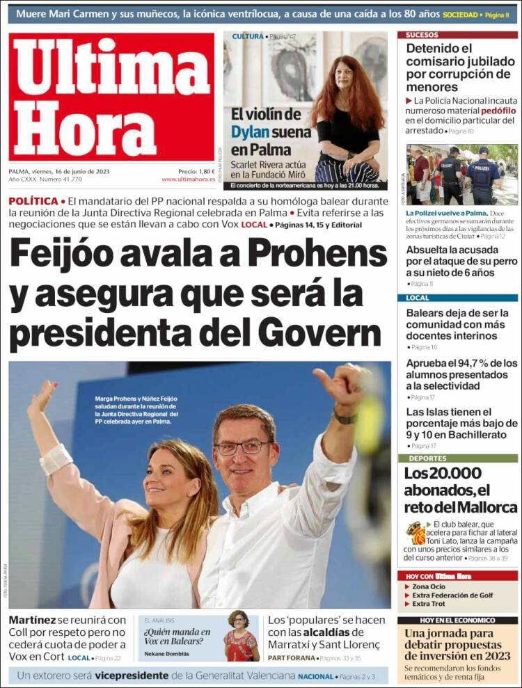 Portada de Última Hora (España)
