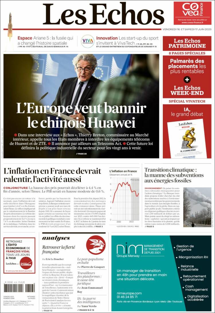 Portada de Les Echos (Francia)