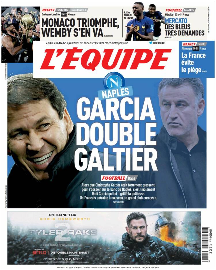 Portada de L'Equipe (Francia)