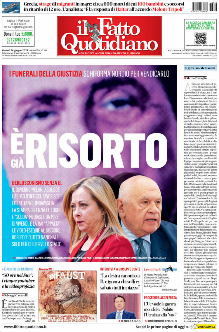 Portada de Il Fatto Quotidiano (Italie)