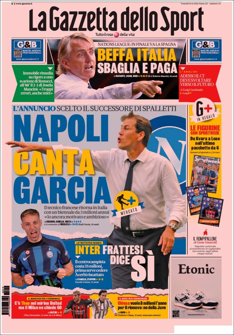 Portada de La Gazzetta dello Sport (Italie)