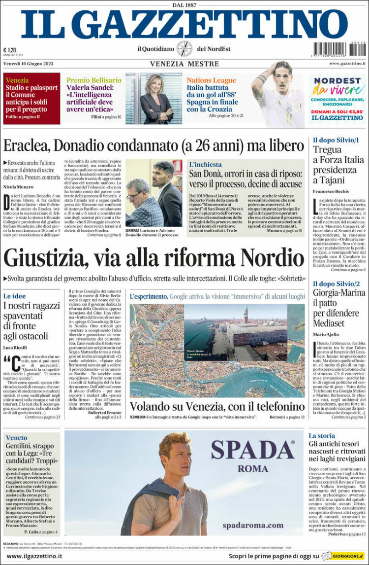 Portada de Il Gazzettino (Italie)