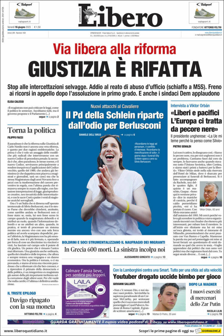 Portada de Libero (Italie)