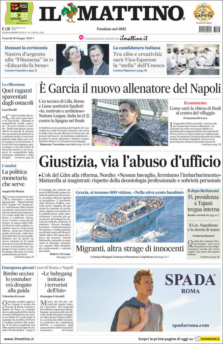 Portada de Il Mattino (Italie)