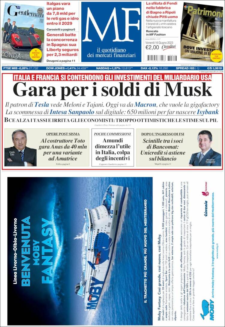 Portada de Milano Finanza (Italie)