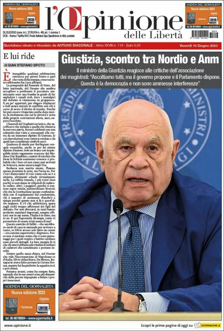 Portada de L'Opinione  delle Libertà (Italie)