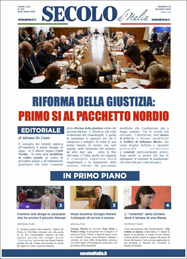 Portada de Secolo d'Italia (Italie)