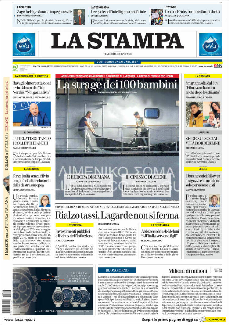 Portada de La Stampa (Italie)