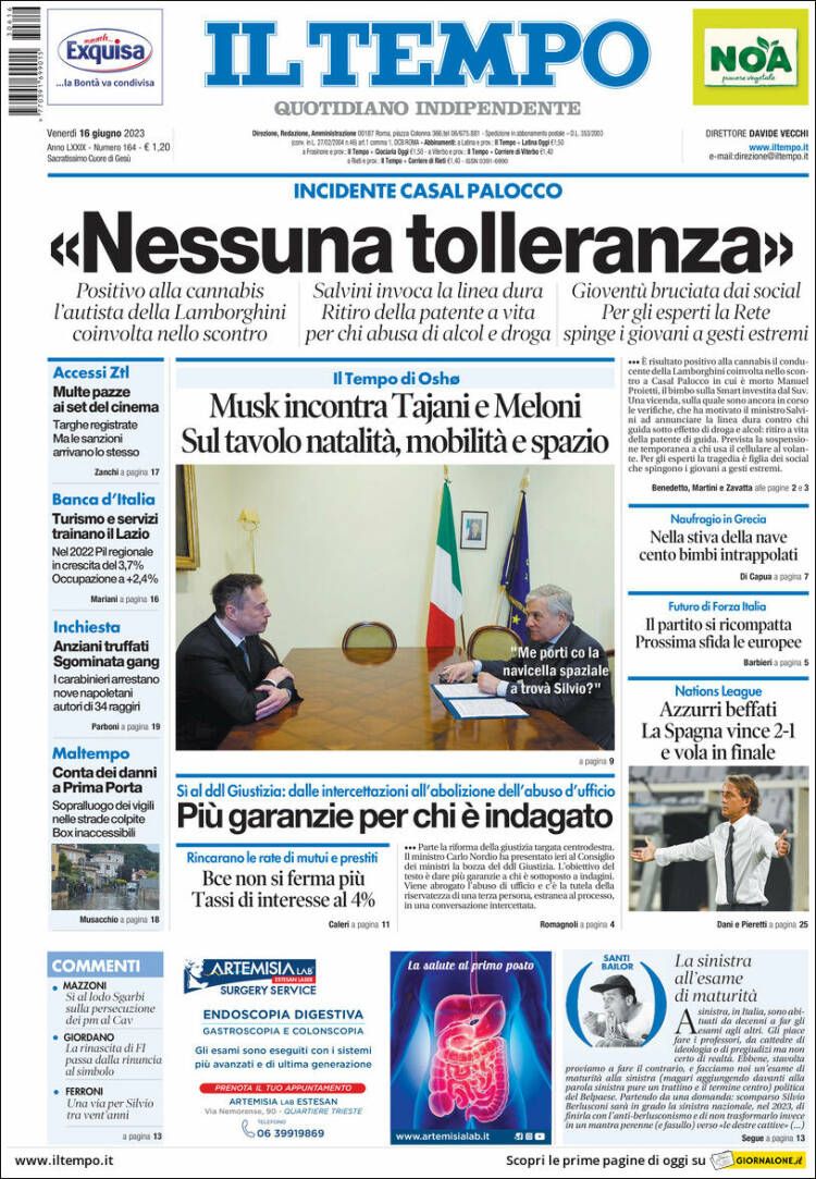Portada de Il Tempo (Italie)