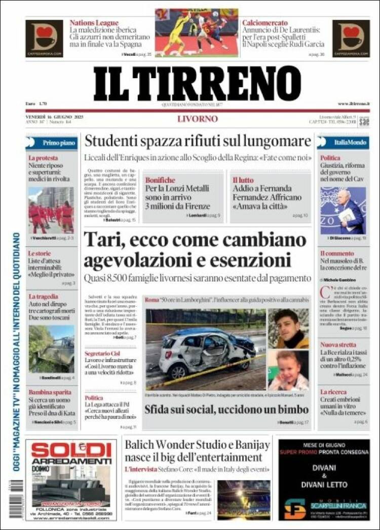 Portada de Il Tirreno (Italie)