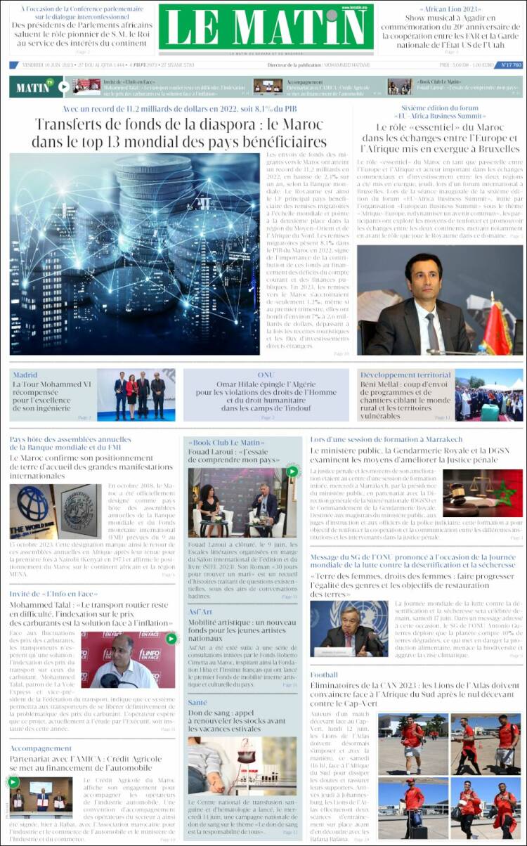 Portada de Le Matin (Marruecos)